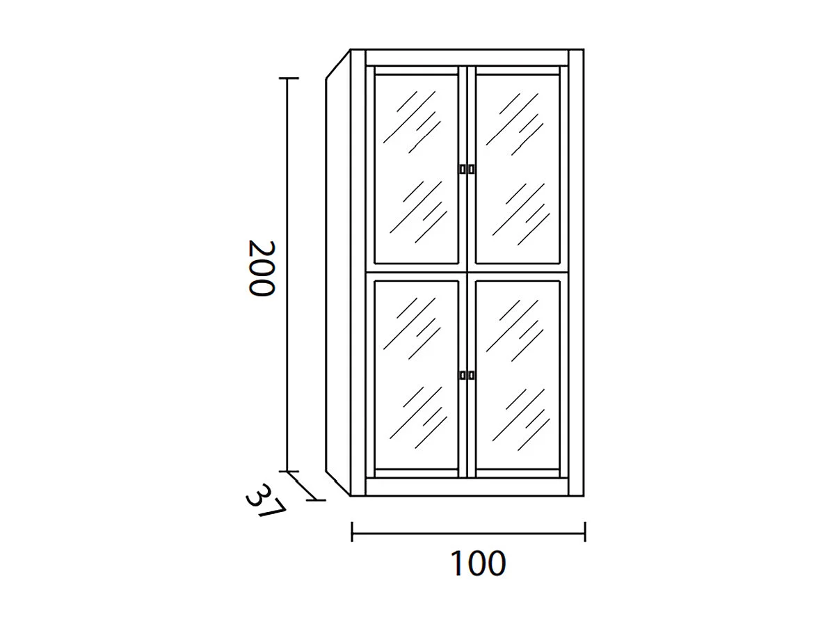 Vitrine meuble de rangement 4 portes en MDF et pin massif laqué blanc - L. 100 x P. 37 x H. 200 cm