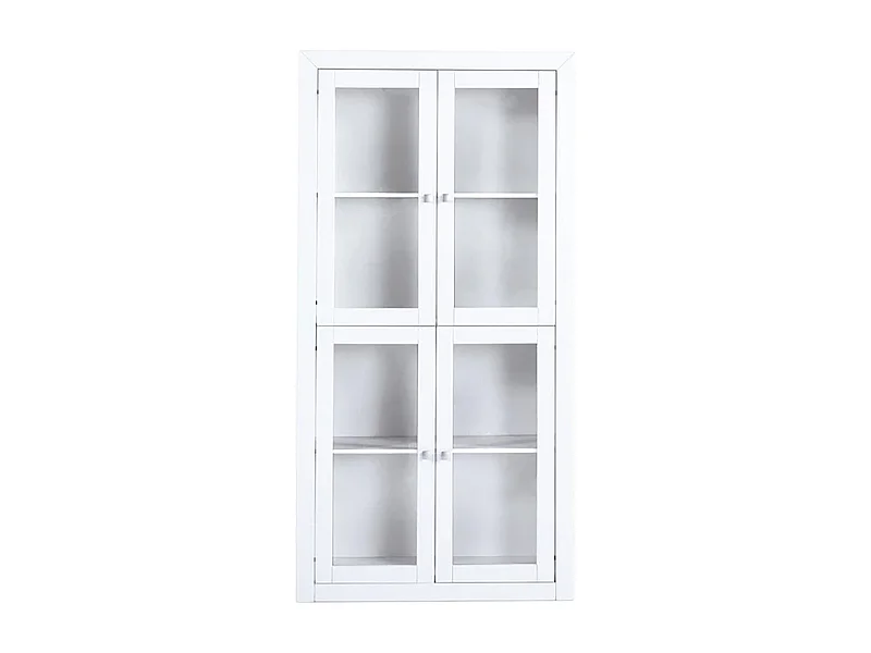 Vitrine meuble de rangement 4 portes en MDF et pin massif laqué blanc - L. 100 x P. 37 x H. 200 cm