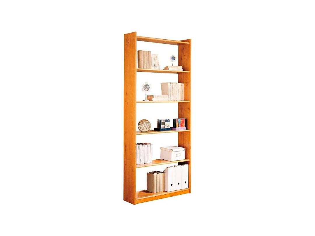 Étagère de rangement bibliothèque 6 niveaux en pin massif coloris miel - L. 80 x P. 28 x H. 200 cm