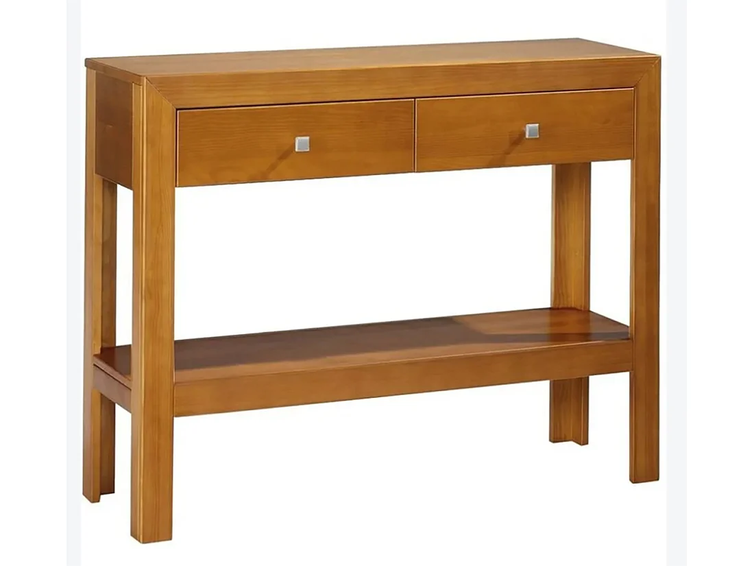 Console avec 2 tiroirs et 1 étagère en pin massif coloris cerisier - L. 105 x P. 35 x H. 85 cm