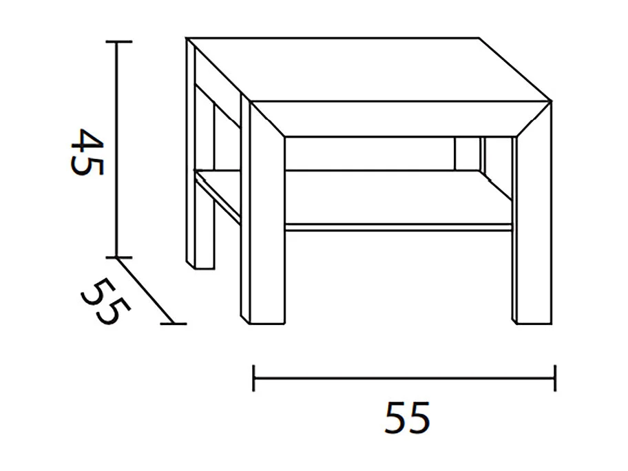 Table basse rectangulaire avec étagère en pin massif coloris cerisier - L. 55 x P. 55 x H. 45 cm