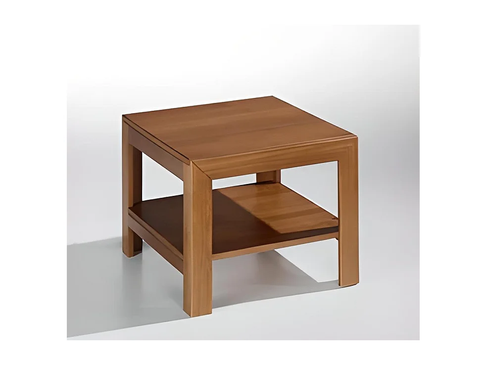 Table basse rectangulaire avec étagère en pin massif coloris cerisier - L. 55 x P. 55 x H. 45 cm