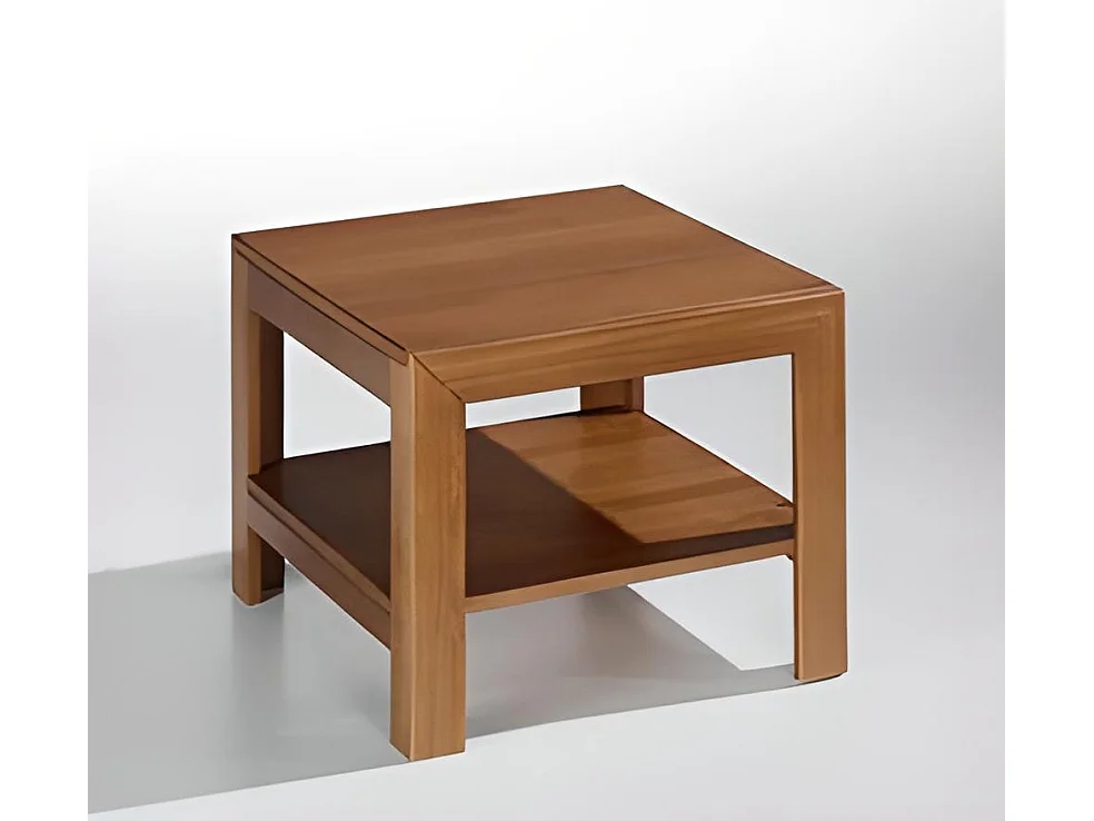 Table basse rectangulaire avec étagère en pin massif coloris cerisier - L. 55 x P. 55 x H. 45 cm