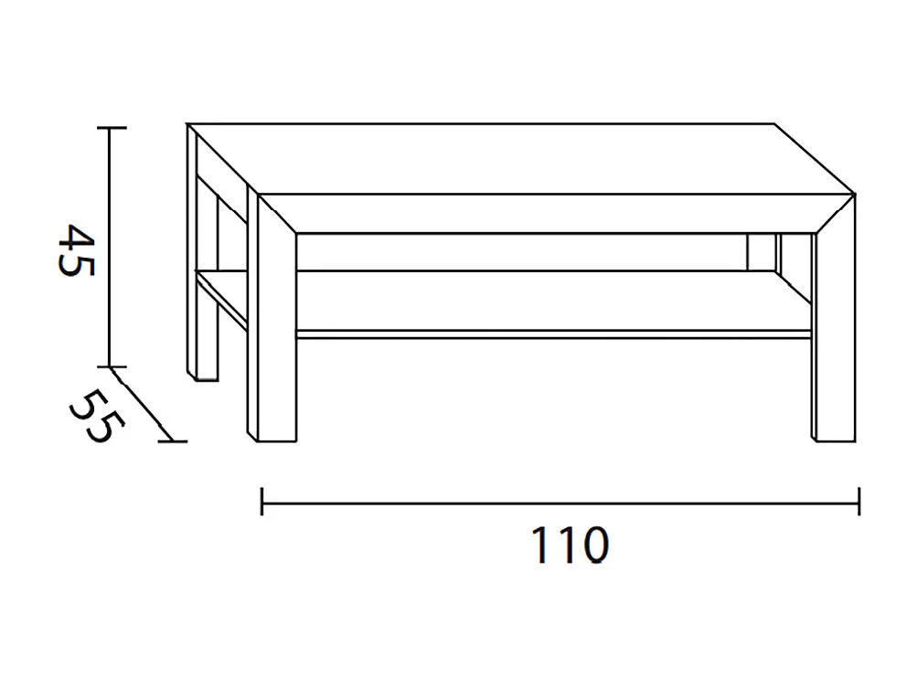Table basse rectangulaire avec étagère en pin massif coloris cerisier - L. 110 x P. 55 x H. 45 cm