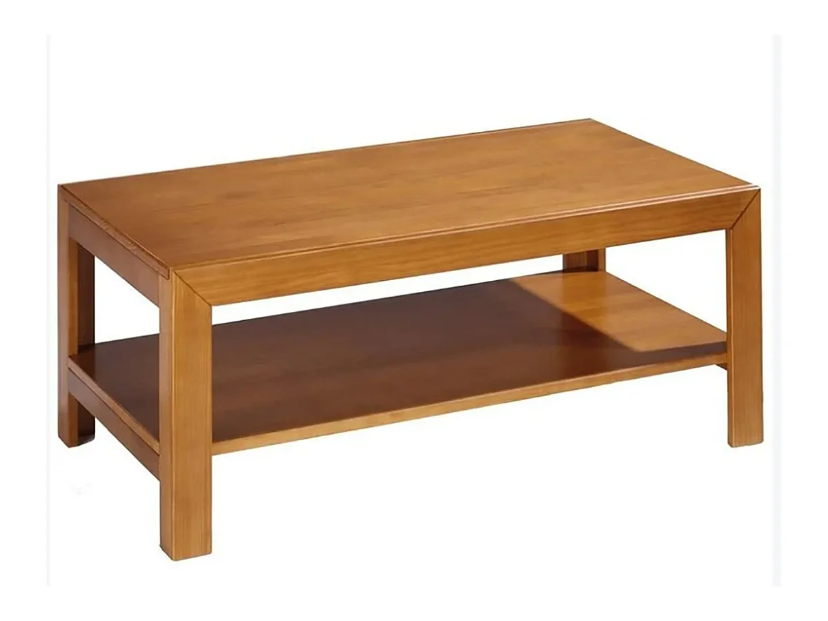 Table basse rectangulaire avec étagère en pin massif coloris cerisier - L. 110 x P. 55 x H. 45 cm