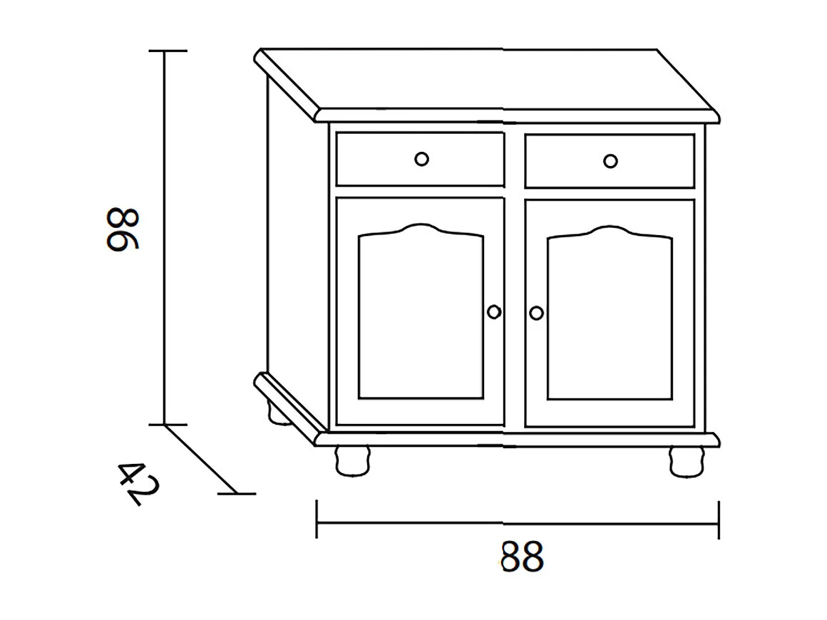 Buffet 2 portes en pin massif coloris miel - L. 88 x P. 42 x H. 86 cm