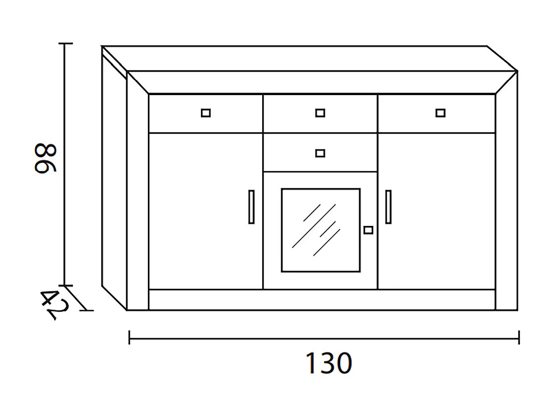 Buffet meuble de rangement en pin massif coloris cerisier - L. 130 x P. 42 x H. 86 cm