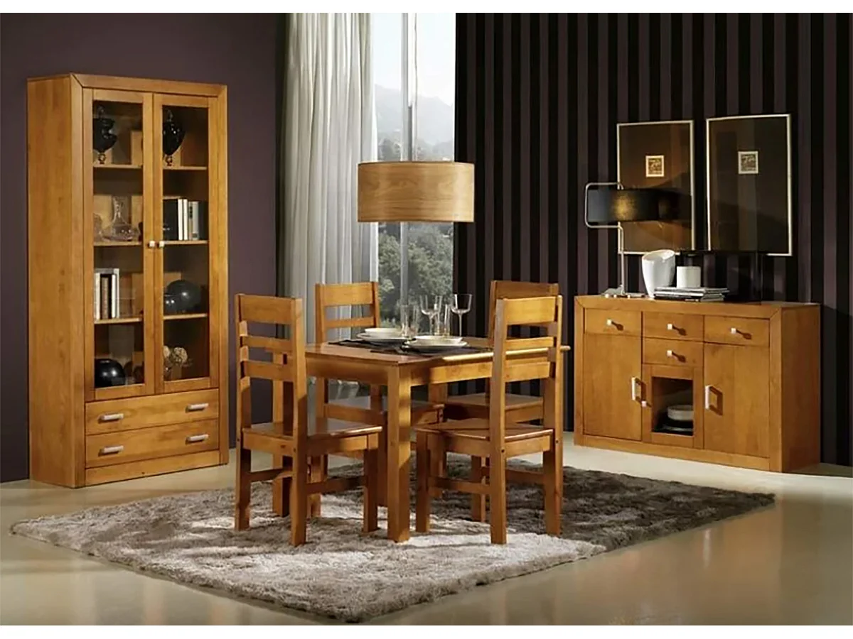 Buffet meuble de rangement en pin massif coloris cerisier - L. 130 x P. 42 x H. 86 cm