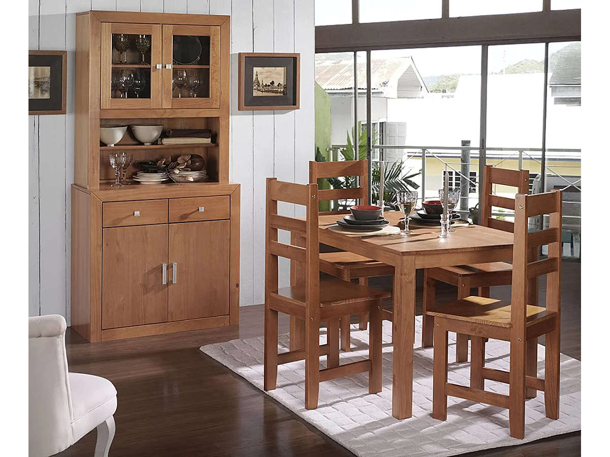 Table à manger / table repas en pin massif coloris cerisier - L. 120 x P. 80 x H. 73 cm