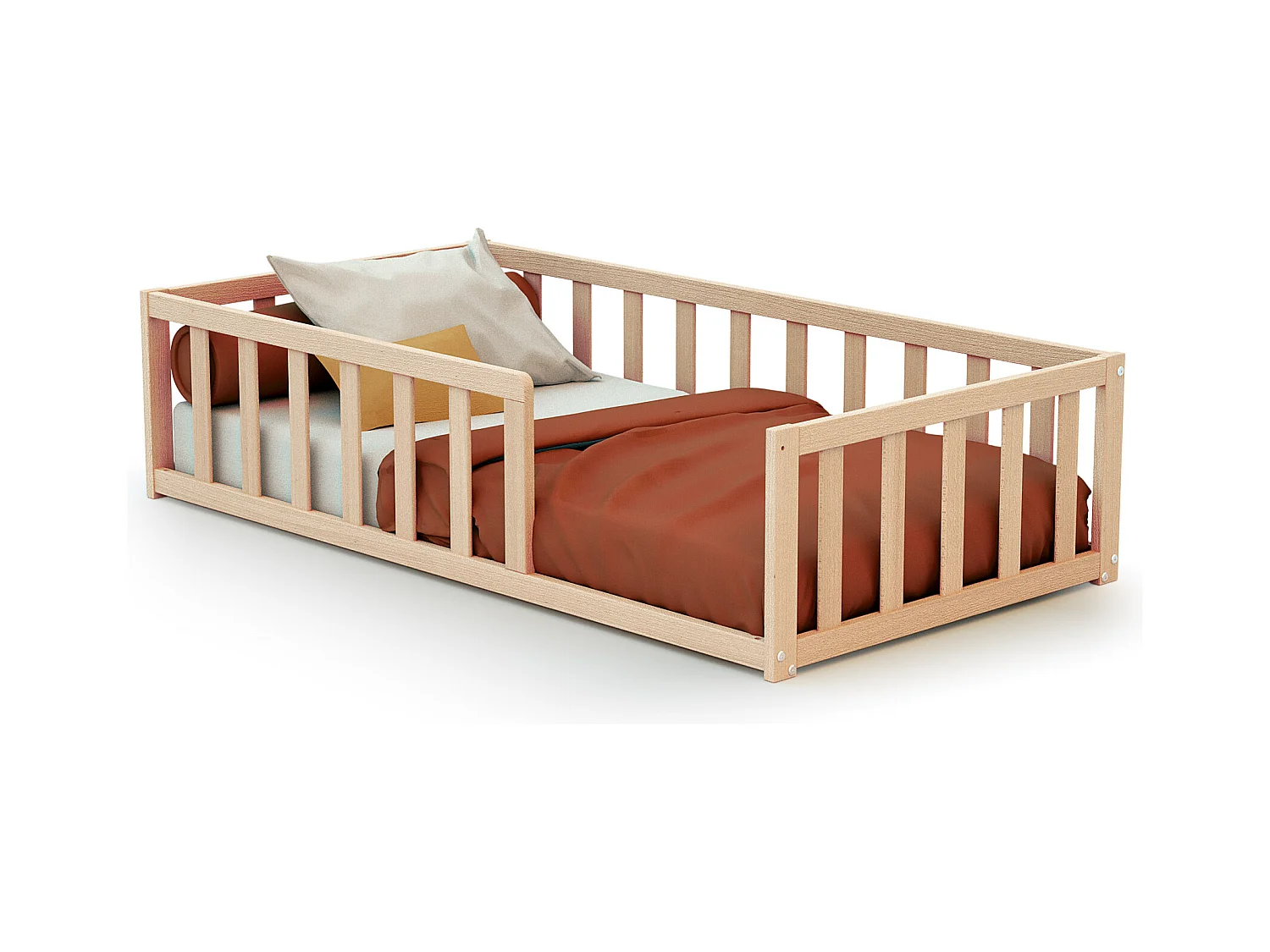 Lit enfant au sol en bois Hêtre Brut 70 x 140 cm KAÏA