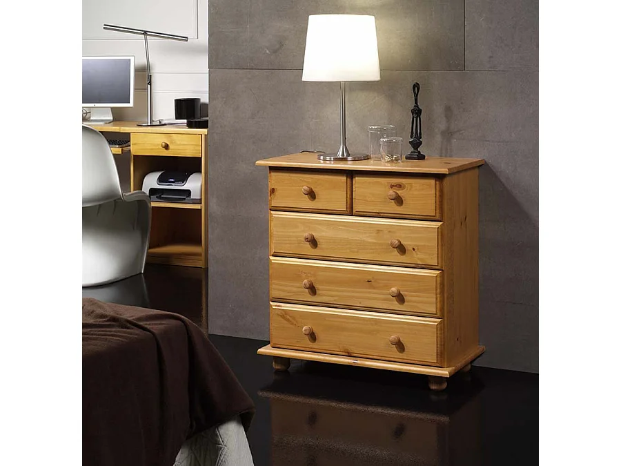 Commode / Meuble de rangement en pin massif coloris Miel - L. 78 x P. 39 x H. 81 cm