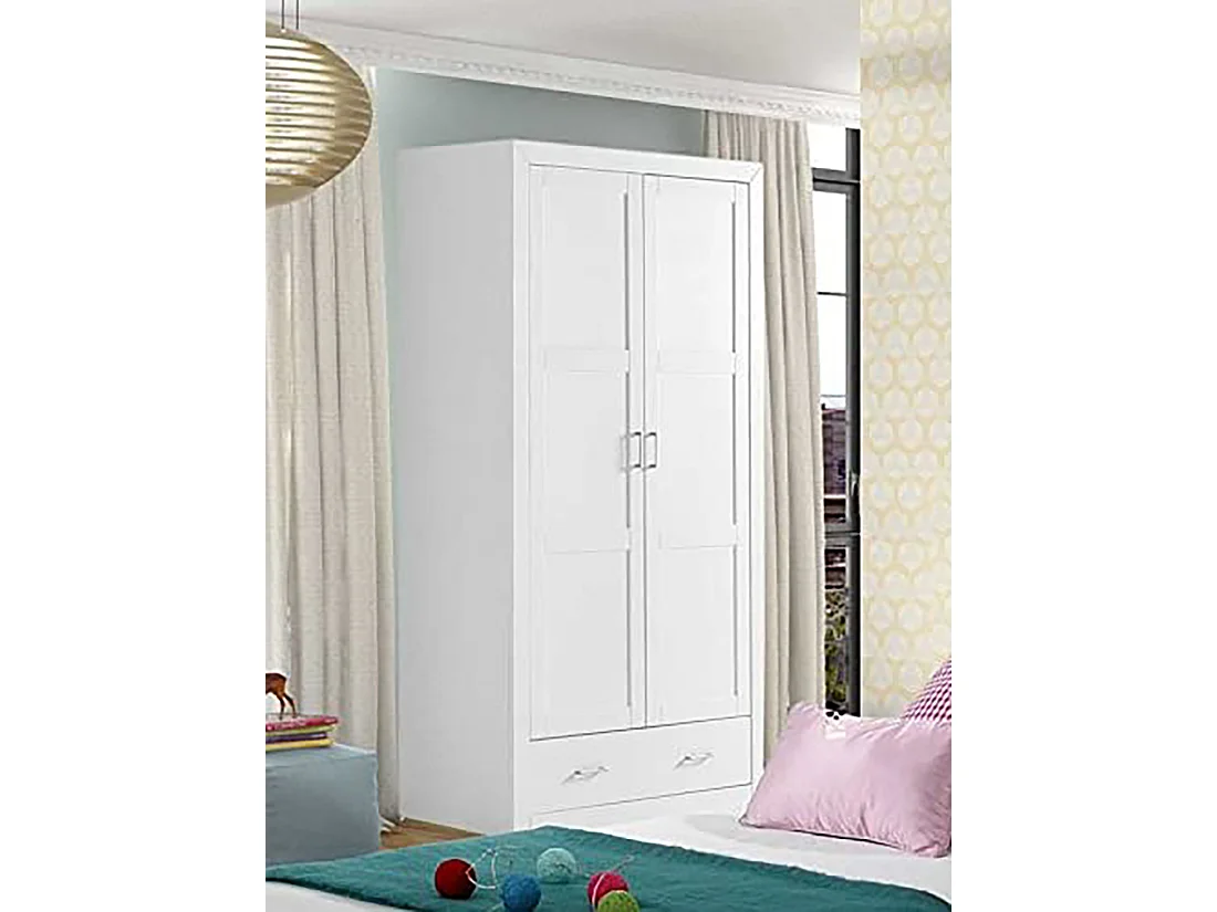 Placard Armoire meuble de rangement en MDF et pin massif laqué blanc - L. 105 x P. 55 x H. 200 cm