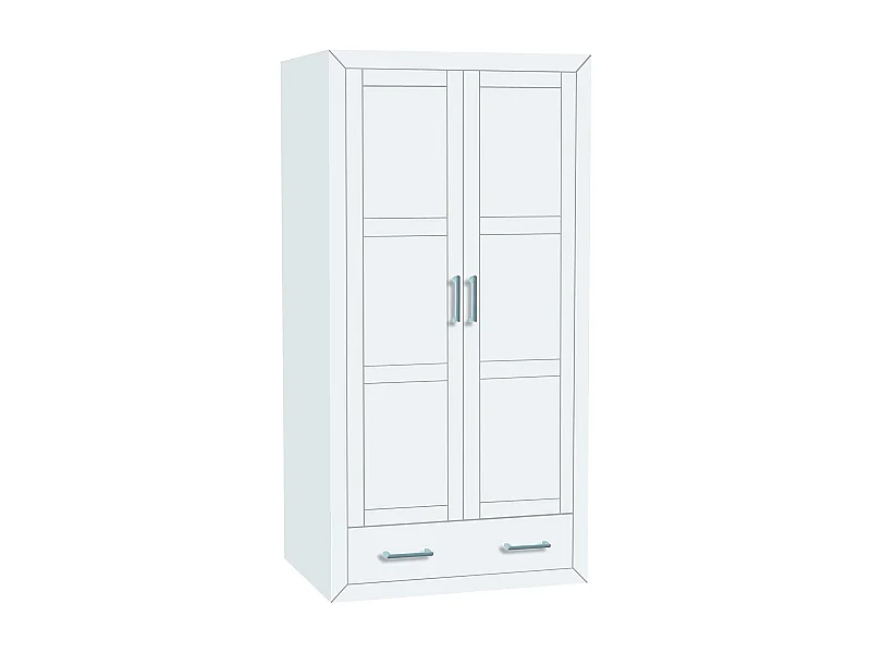 Placard Armoire meuble de rangement en MDF et pin massif laqué blanc - L. 105 x P. 55 x H. 200 cm
