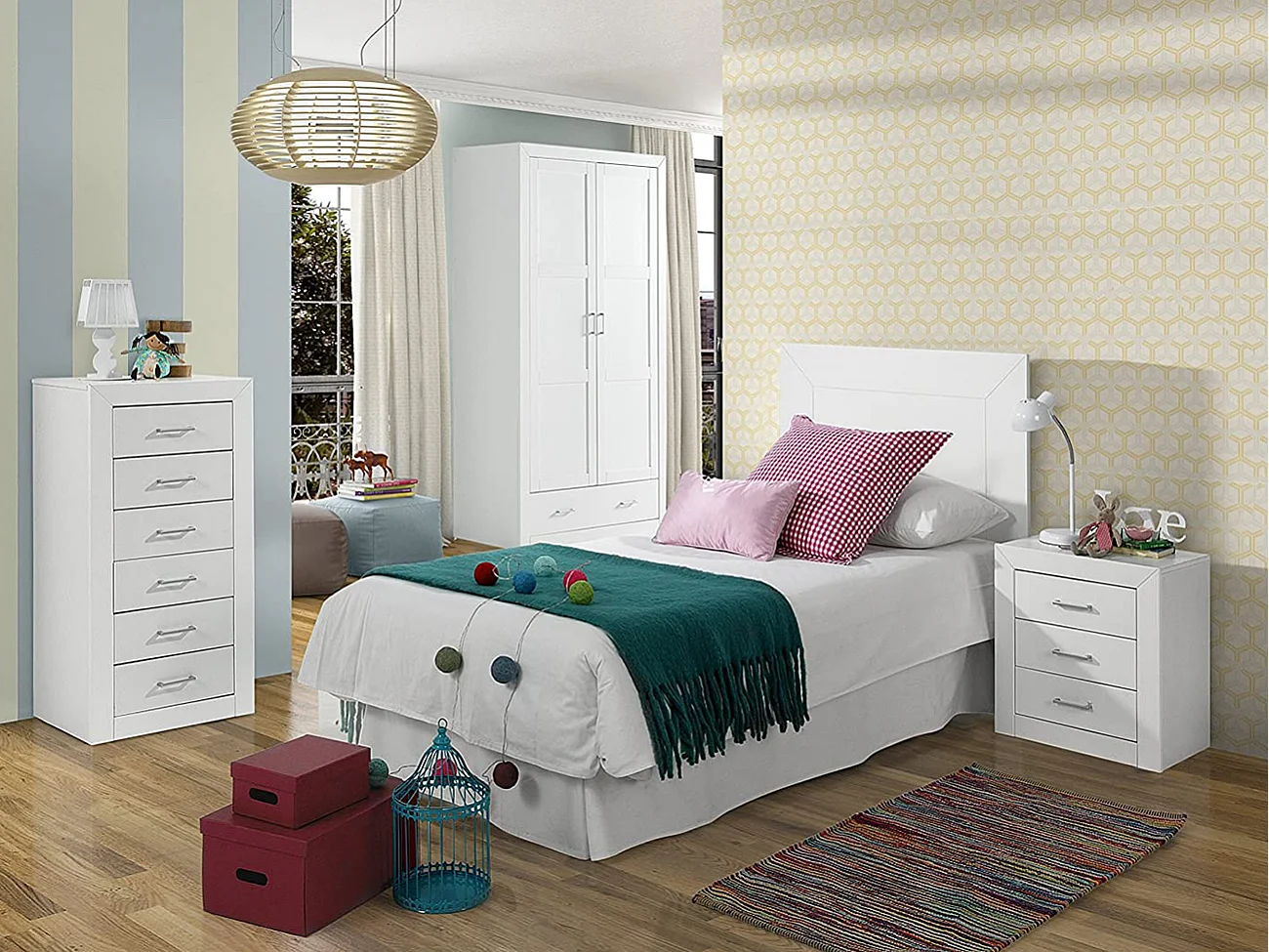 Chiffonnier Meuble de rangement en MDF et pin massif coloris blanc - L. 50 x P. 40 x H. 102 cm