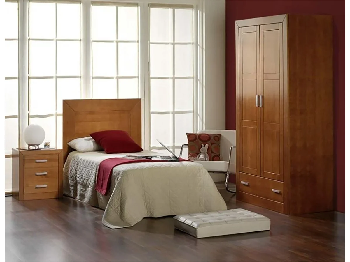 Armoire meuble de rangement en pin massif coloris cerisier - L. 105 x P. 55 x H. 200 cm