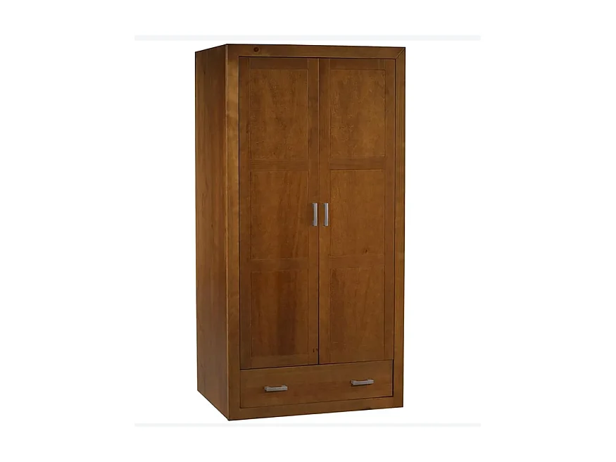 Armoire meuble de rangement en pin massif coloris cerisier - L. 105 x P. 55 x H. 200 cm