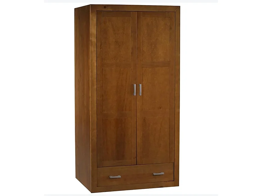 Armoire meuble de rangement en pin massif coloris cerisier - L. 105 x P. 55 x H. 200 cm
