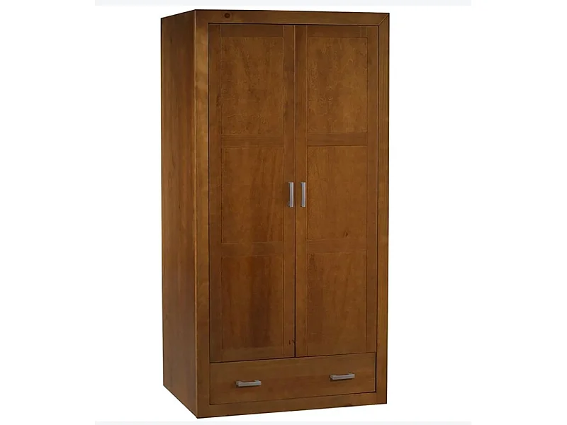 Armoire meuble de rangement en pin massif coloris cerisier - L. 105 x P. 55 x H. 200 cm