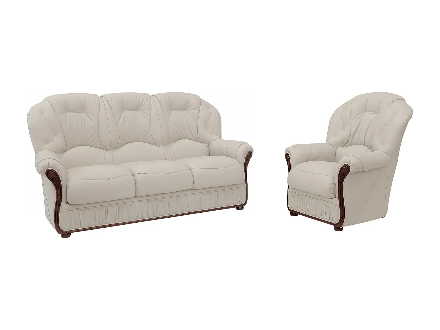 Ledersofa 3-Sitzer & Ledersessel - Büffelleder - Elfenbeinfarben - DAPHNE