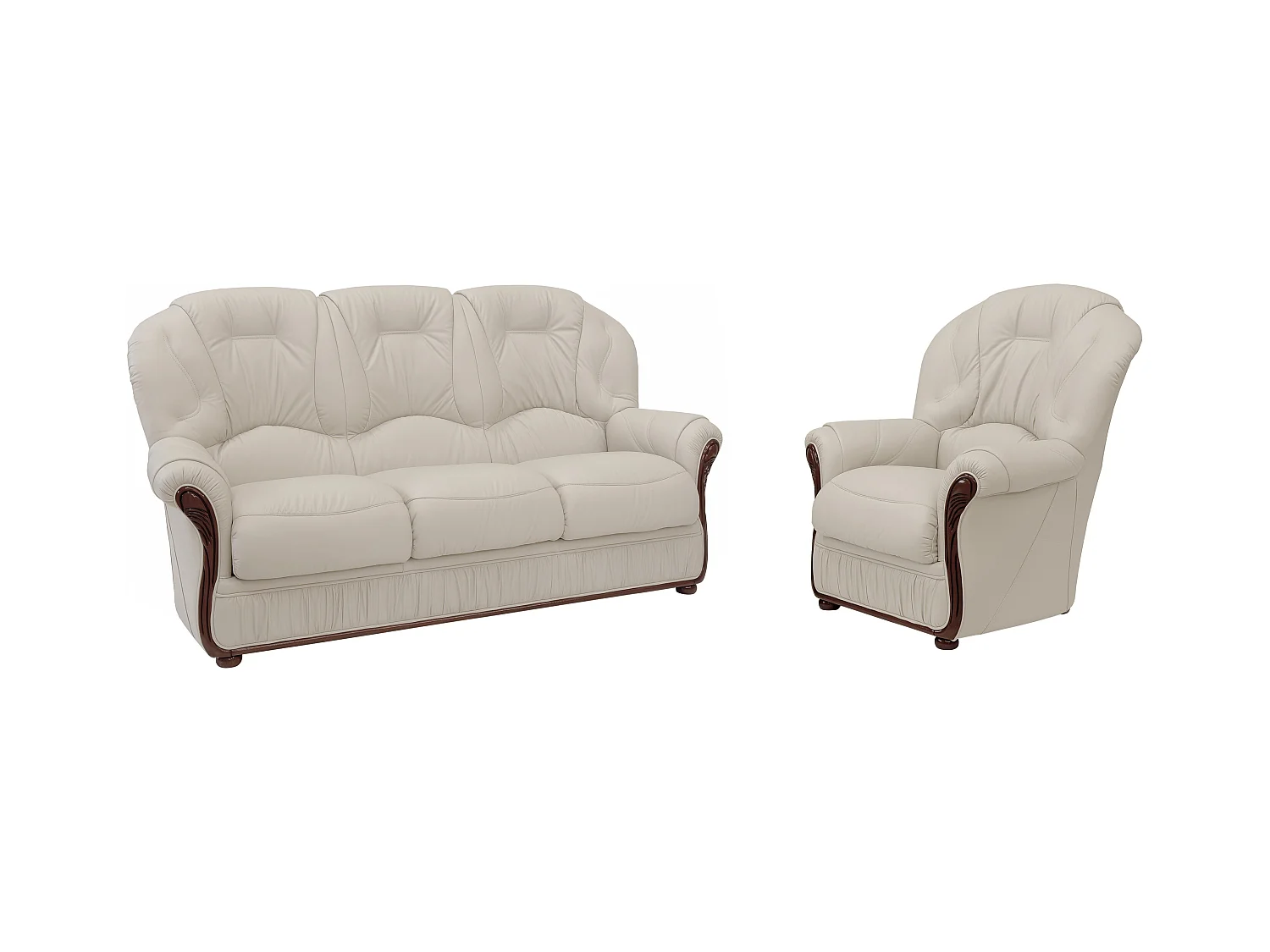 Ledersofa 3-Sitzer & Ledersessel - Büffelleder - Elfenbeinfarben - DAPHNE