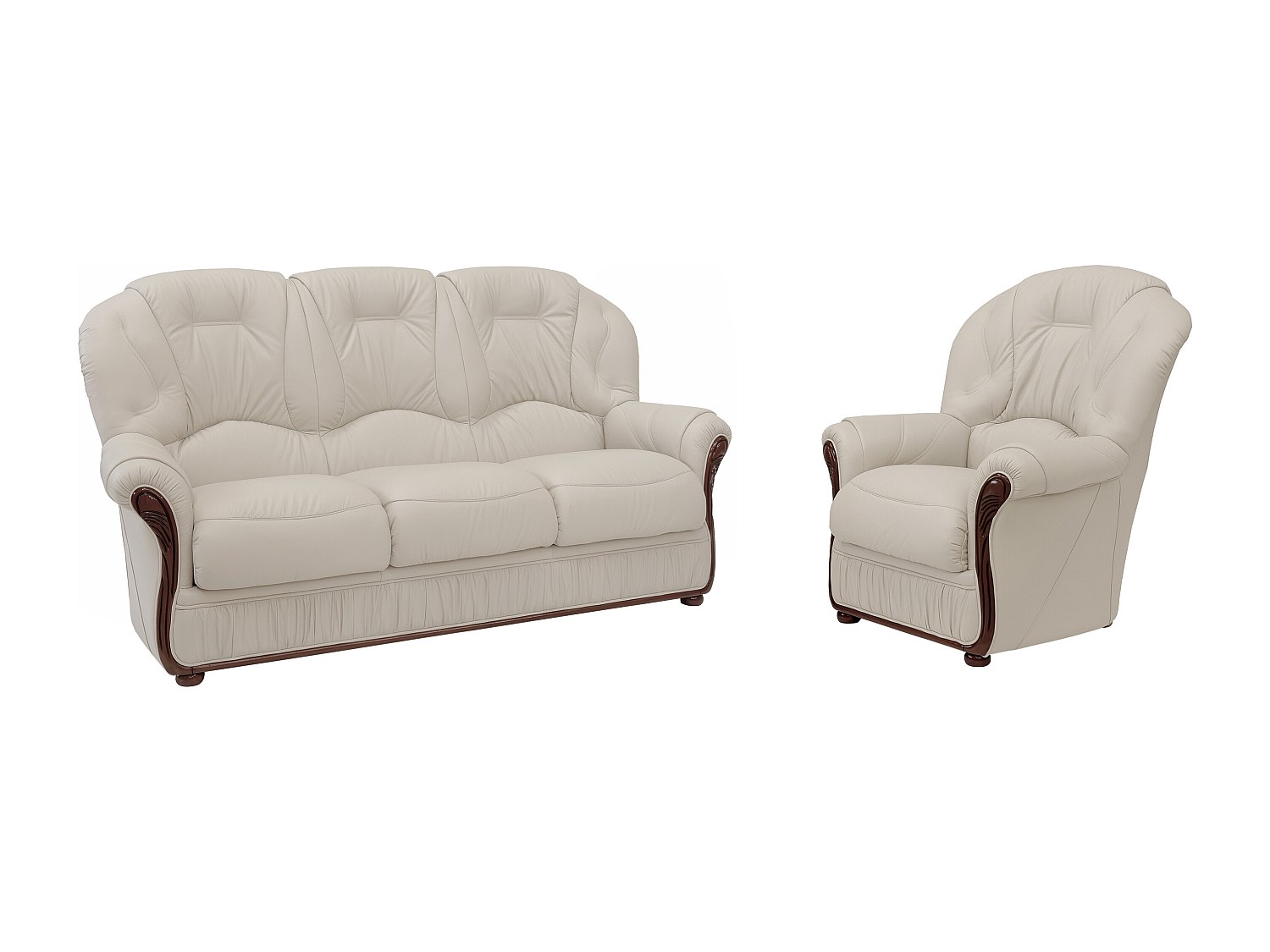 Vente-unique Ledersofa 3-Sitzer & Ledersessel - Büffelleder - Elfenbeinfarben - Daphne