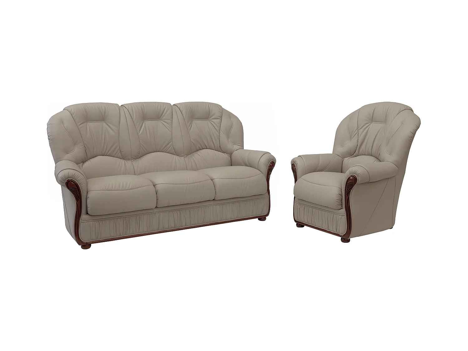Ledersofa 3-Sitzer & Ledersessel - Büffelleder - Taupe - DAPHNE