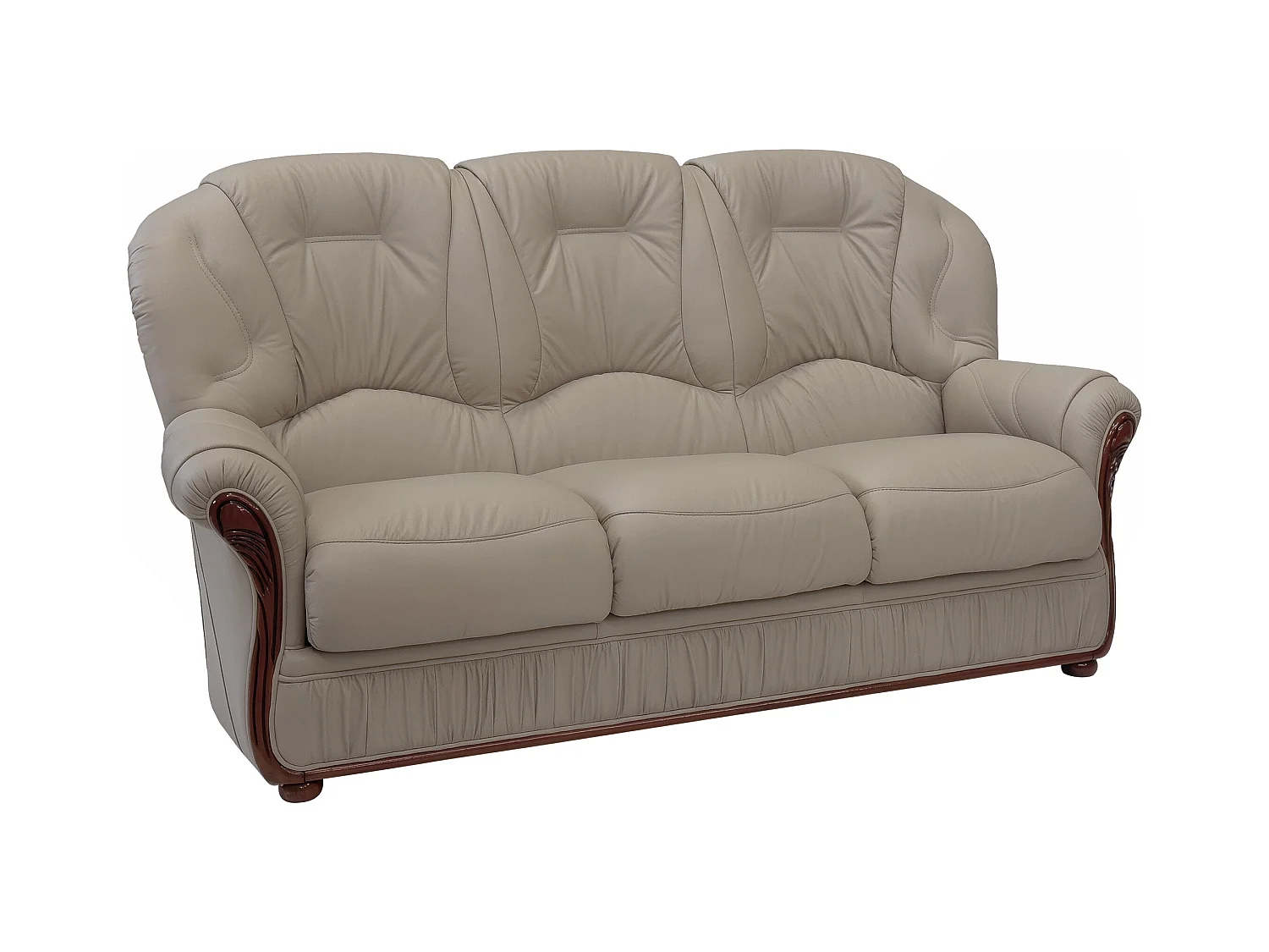 Driezitsbank en fauteuil van 100% taupegrijs buffelleer DAPHNE