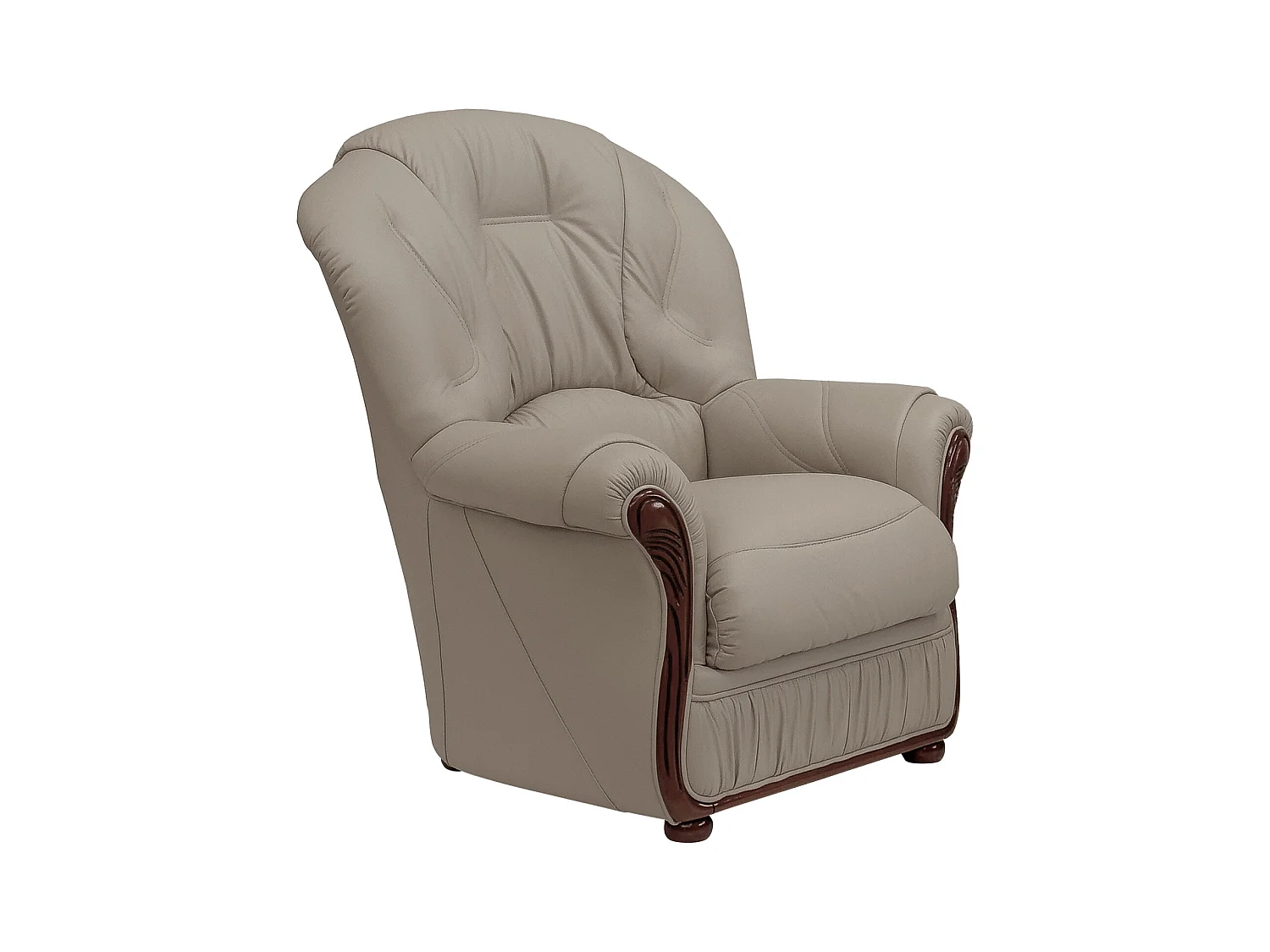 Driezitsbank en fauteuil van 100% taupegrijs buffelleer DAPHNE