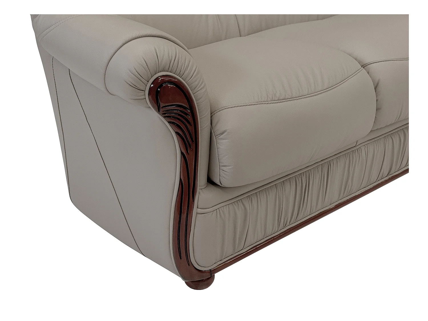 Driezitsbank en fauteuil van 100% taupegrijs buffelleer DAPHNE