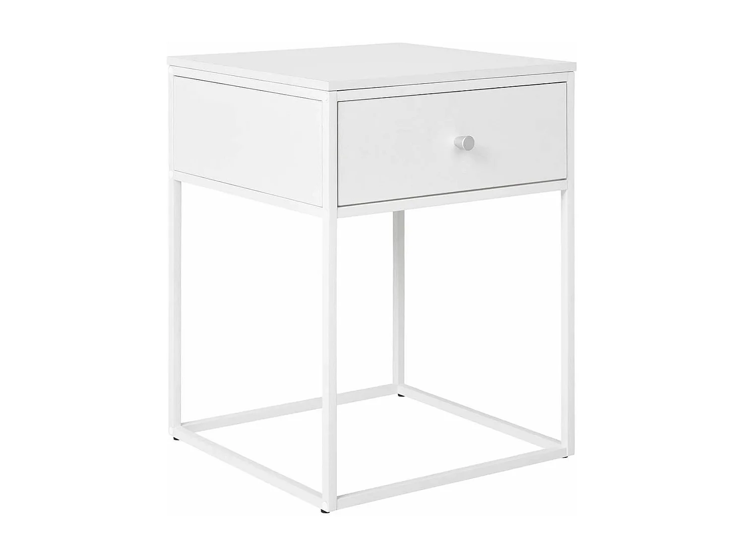 HARALD - Bout de Canapé 1 Tiroir Carré Acier et Plateau Aspect Bois Blanc