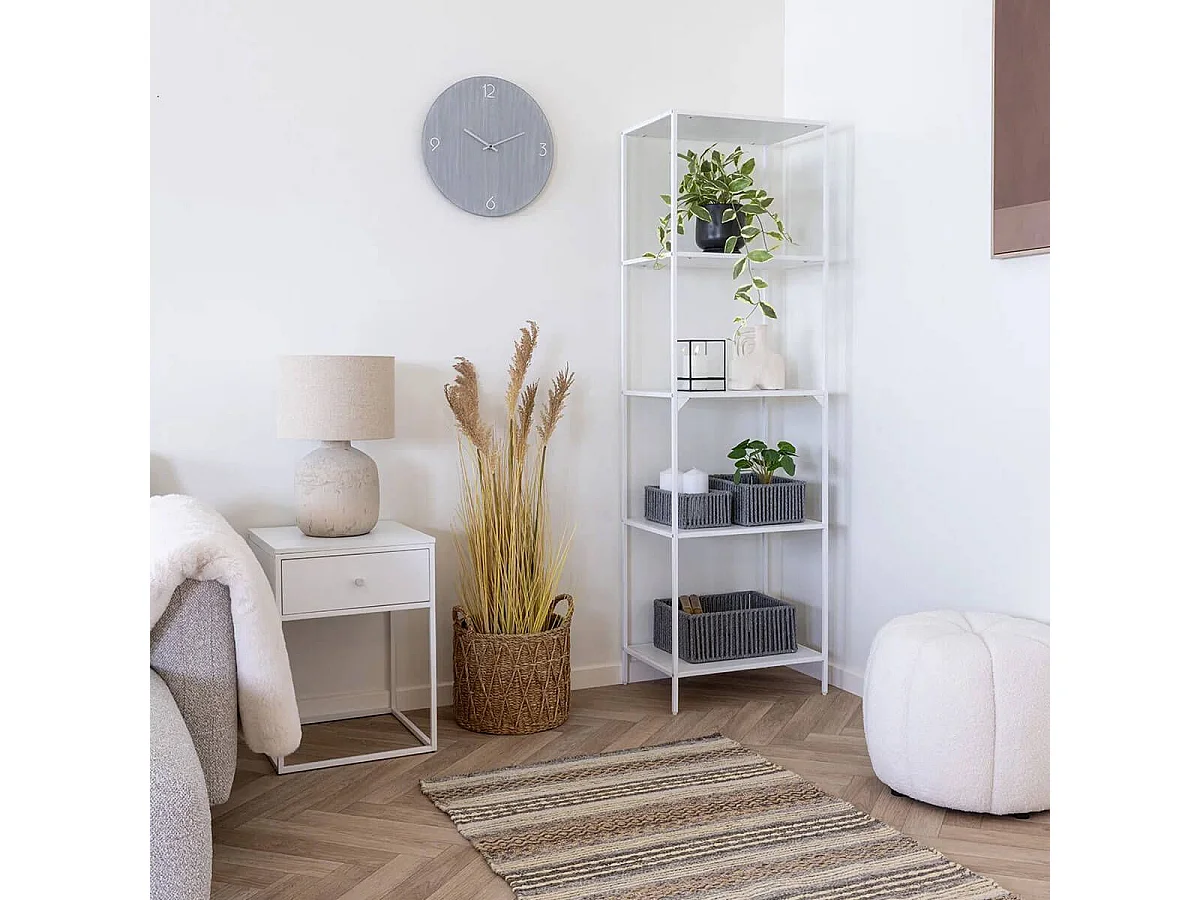 HARALD - Bout de Canapé 1 Tiroir Carré Acier et Plateau Aspect Bois Blanc