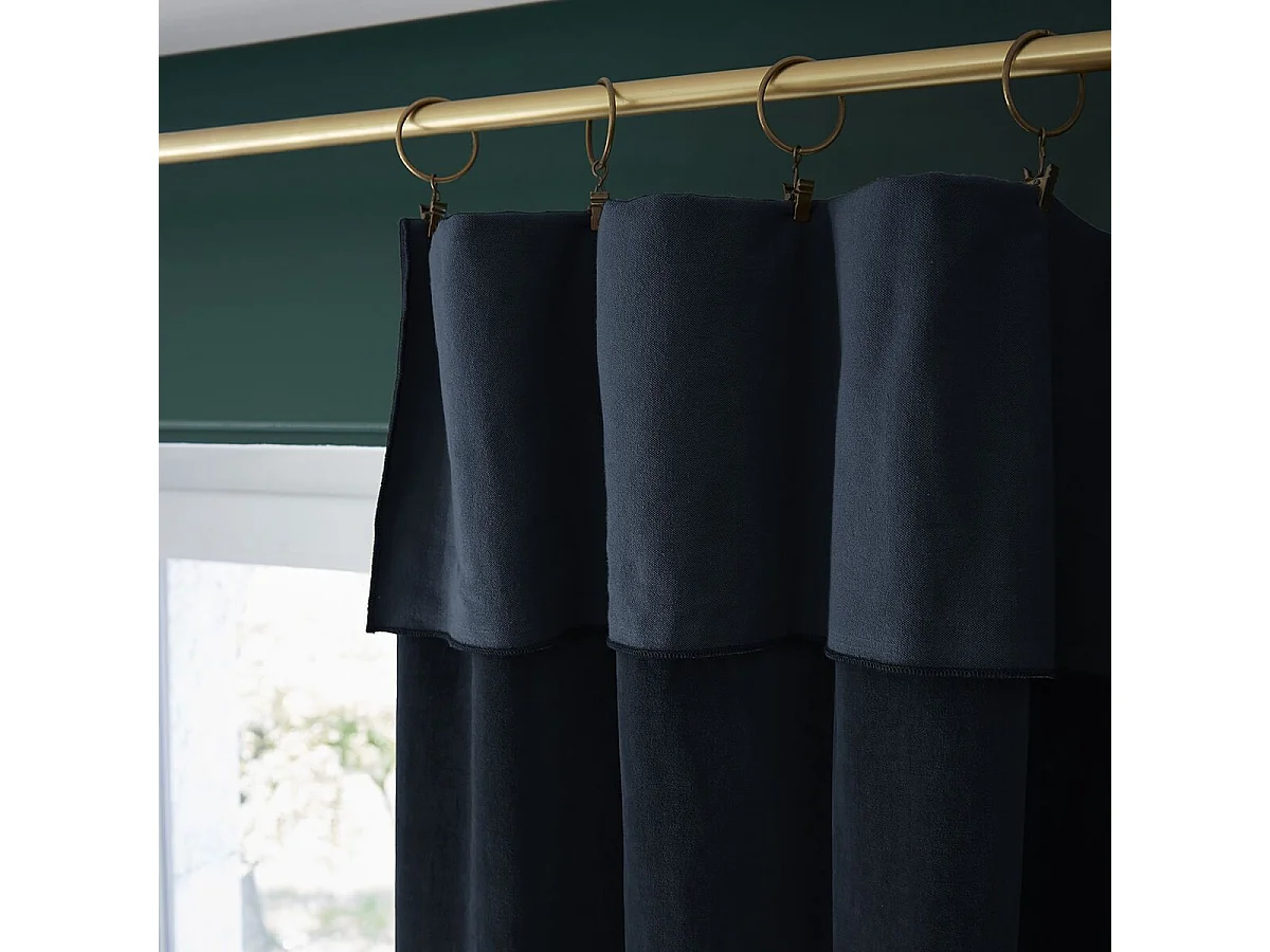 HARRIS - Rideau Ajustable 140x270cm Velours de Coton Bleu nuit + 8 Anneaux Pince