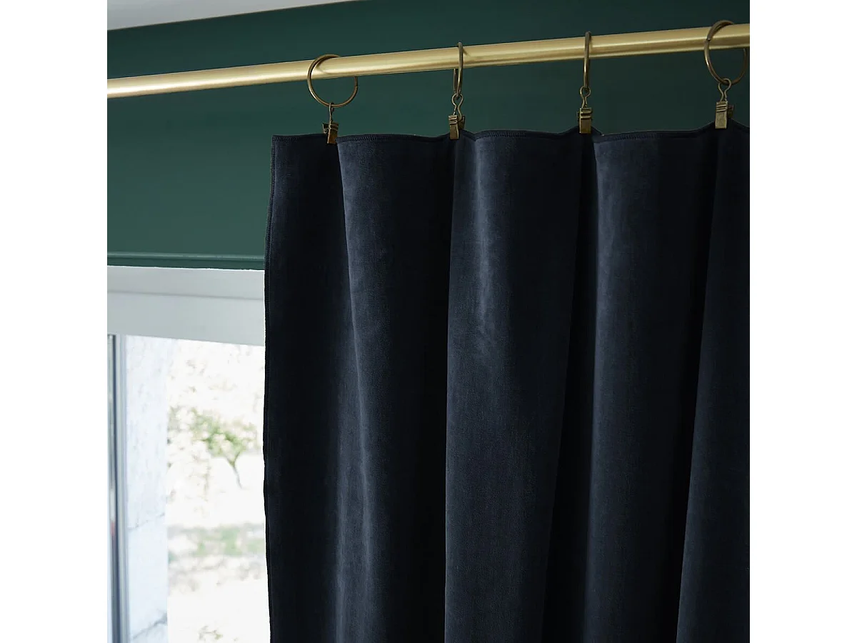 HARRIS - Rideau Ajustable 140x270cm Velours de Coton Bleu nuit + 8 Anneaux Pince