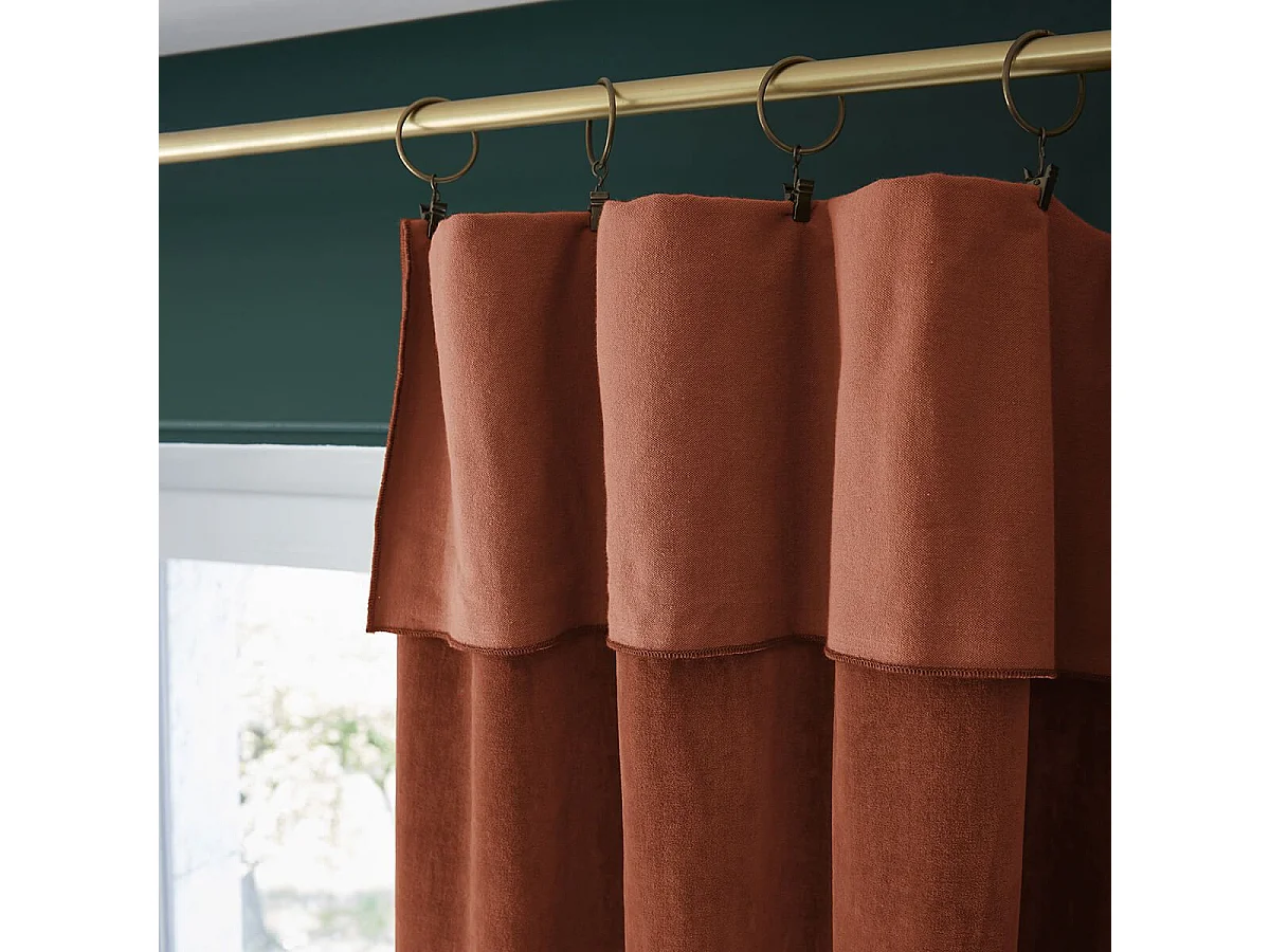 HARRIS - Rideau Ajustable 140x270cm Velours de Coton Terracotta + 8 Anneaux Pince