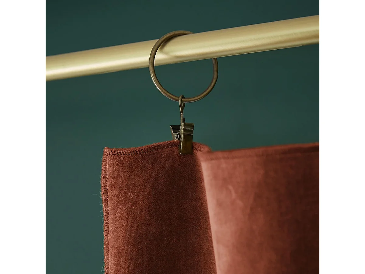 HARRIS - Rideau Ajustable 140x270cm Velours de Coton Terracotta + 8 Anneaux Pince