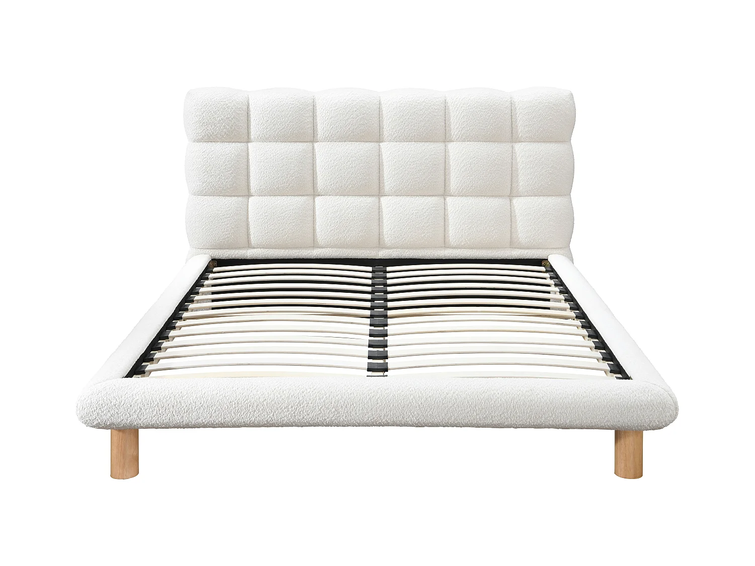 Lit avec tête de lit matelassée 180 x 200 cm - Tissu bouclette - Blanc + Matelas - FUDALI