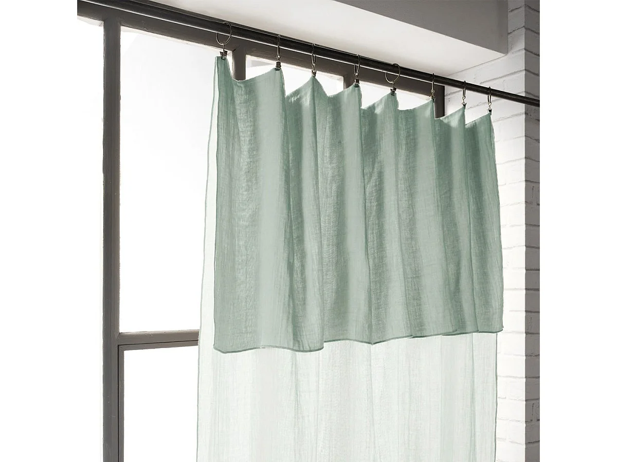OUREA - Rideau Ajustable 140x300 cm Gaze de Coton Eucalyptus + 8 Anneaux Pince