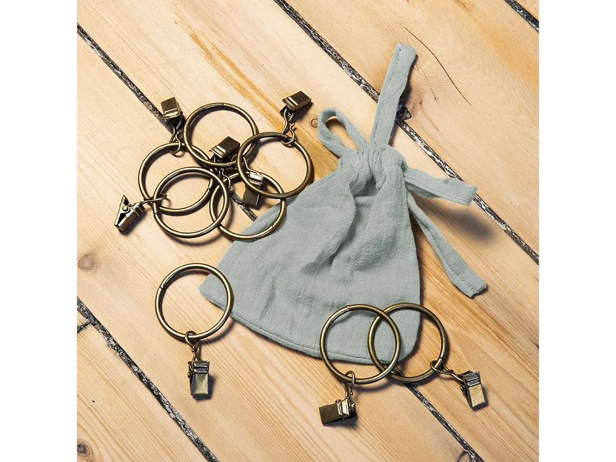 OUREA - Rideau Ajustable 140x300 cm Gaze de Coton Eucalyptus + 8 Anneaux Pince