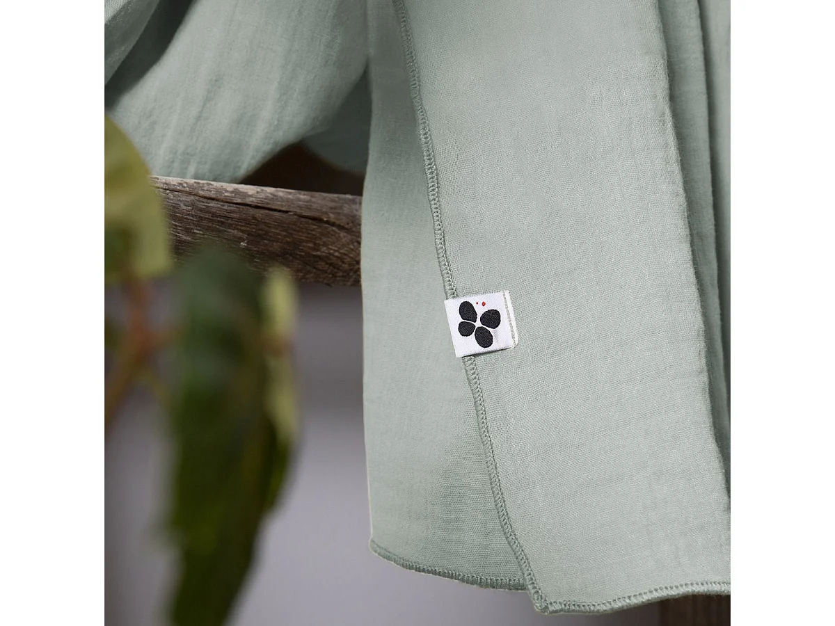 OUREA - Rideau Ajustable 140x300 cm Gaze de Coton Eucalyptus + 8 Anneaux Pince