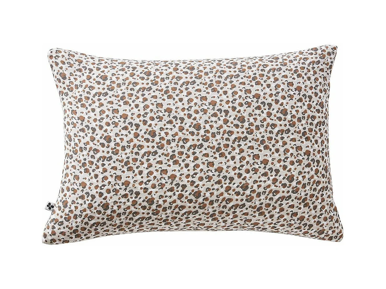 SOLENE - Taie d'Oreiller 50x70cm Gaze de Coton Imprimé Tâcheté Beige