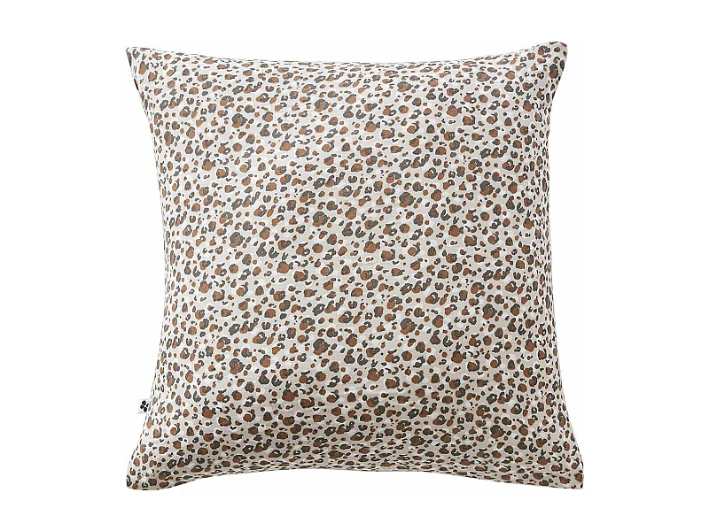 SOLENE - Taie d'Oreiller 60x60cm Gaze de Coton Imprimé Tâcheté Beige