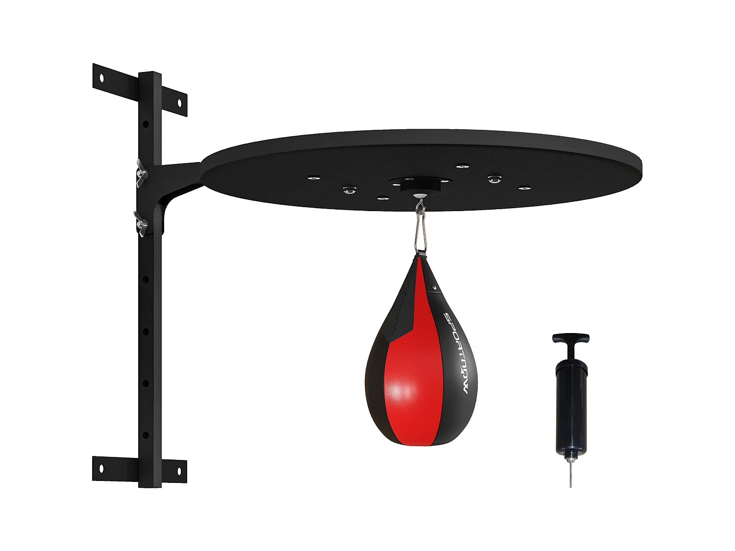 Punching ball poire de vitesse boxe avec support plateau tournant + pompe MDF acier revêtement synthétique rouge noir