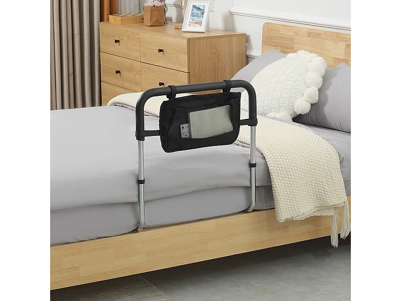 Barre de redressement de lit réglable en hauteur - poignée d'appui pour le lit - barre d'appui de lit avec rangement - acier noir