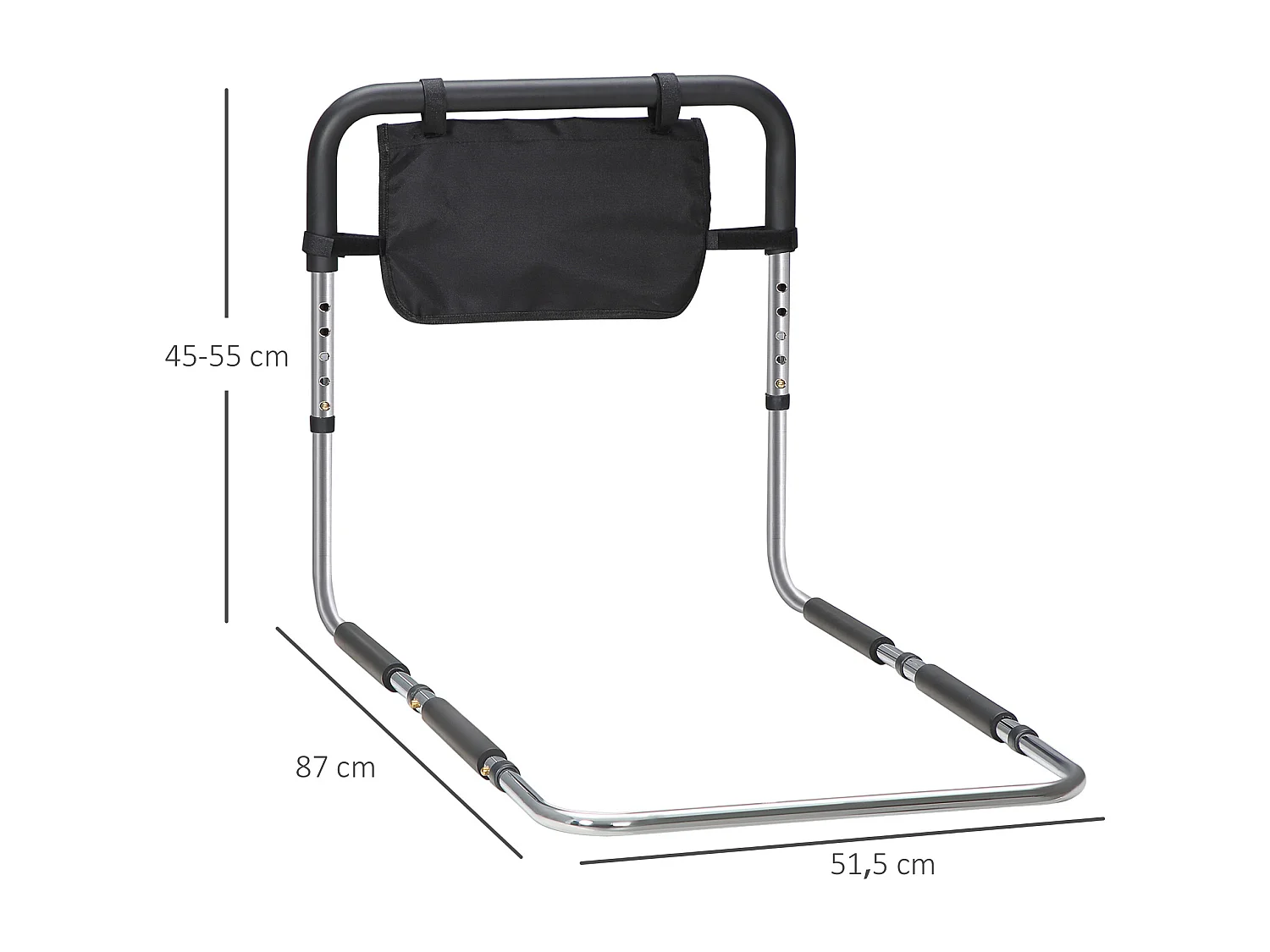 Barre de redressement de lit réglable en hauteur - poignée d'appui pour le lit - barre d'appui de lit avec rangement - acier noir