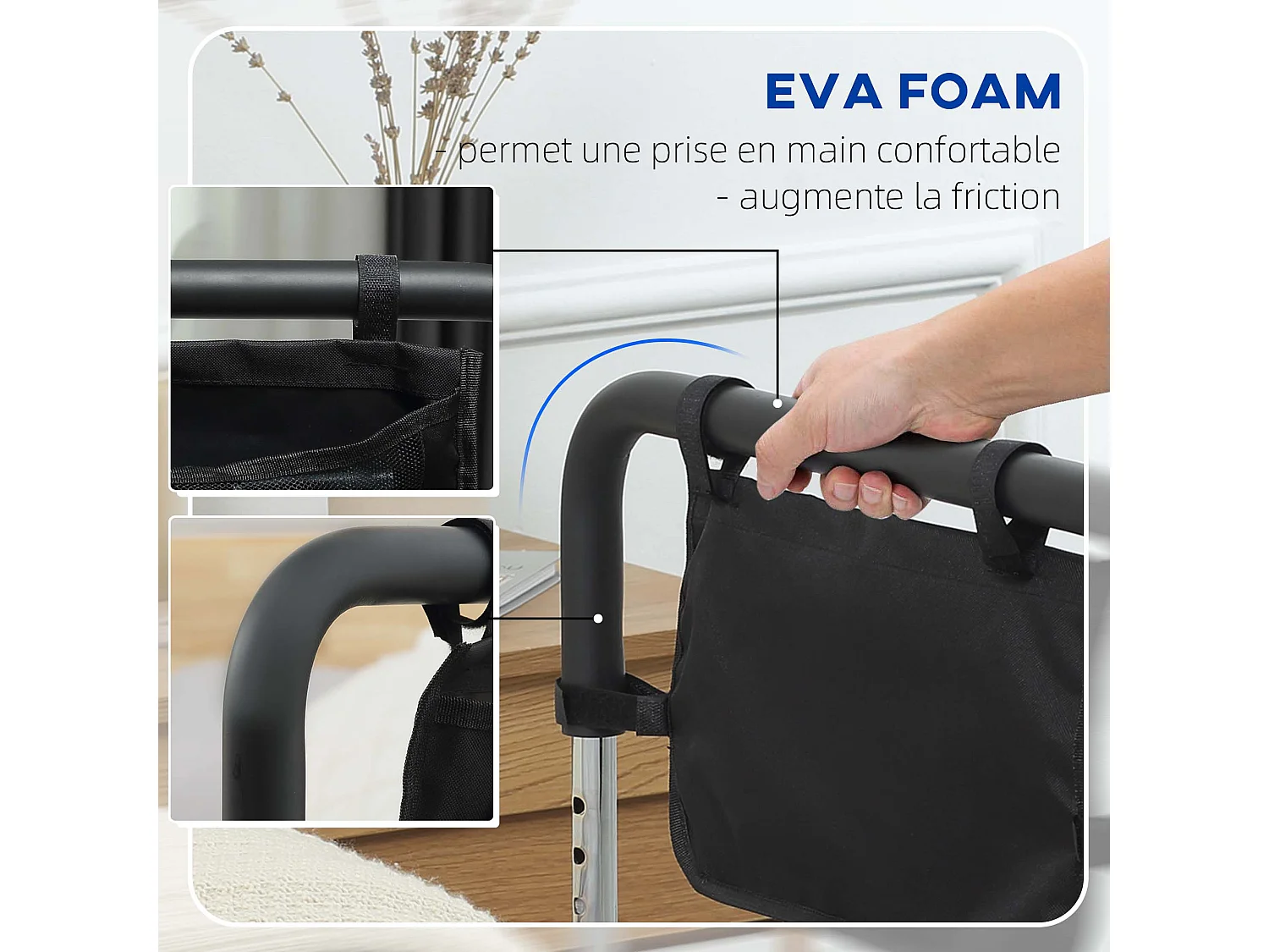 Barre de redressement de lit réglable en hauteur - poignée d'appui pour le lit - barre d'appui de lit avec rangement - acier noir