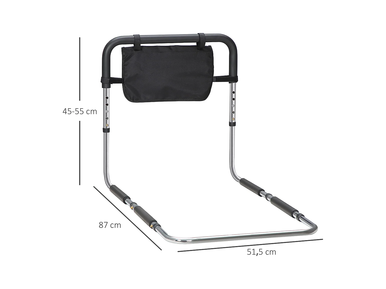 Barre de redressement de lit réglable en hauteur - poignée d'appui pour le lit - barre d'appui de lit avec rangement - acier noir