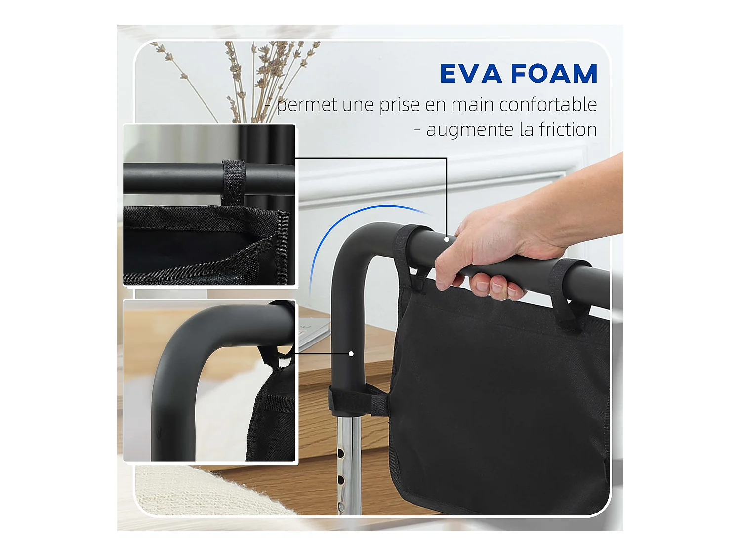 Barre de redressement de lit réglable en hauteur - poignée d'appui pour le lit - barre d'appui de lit avec rangement - acier noir