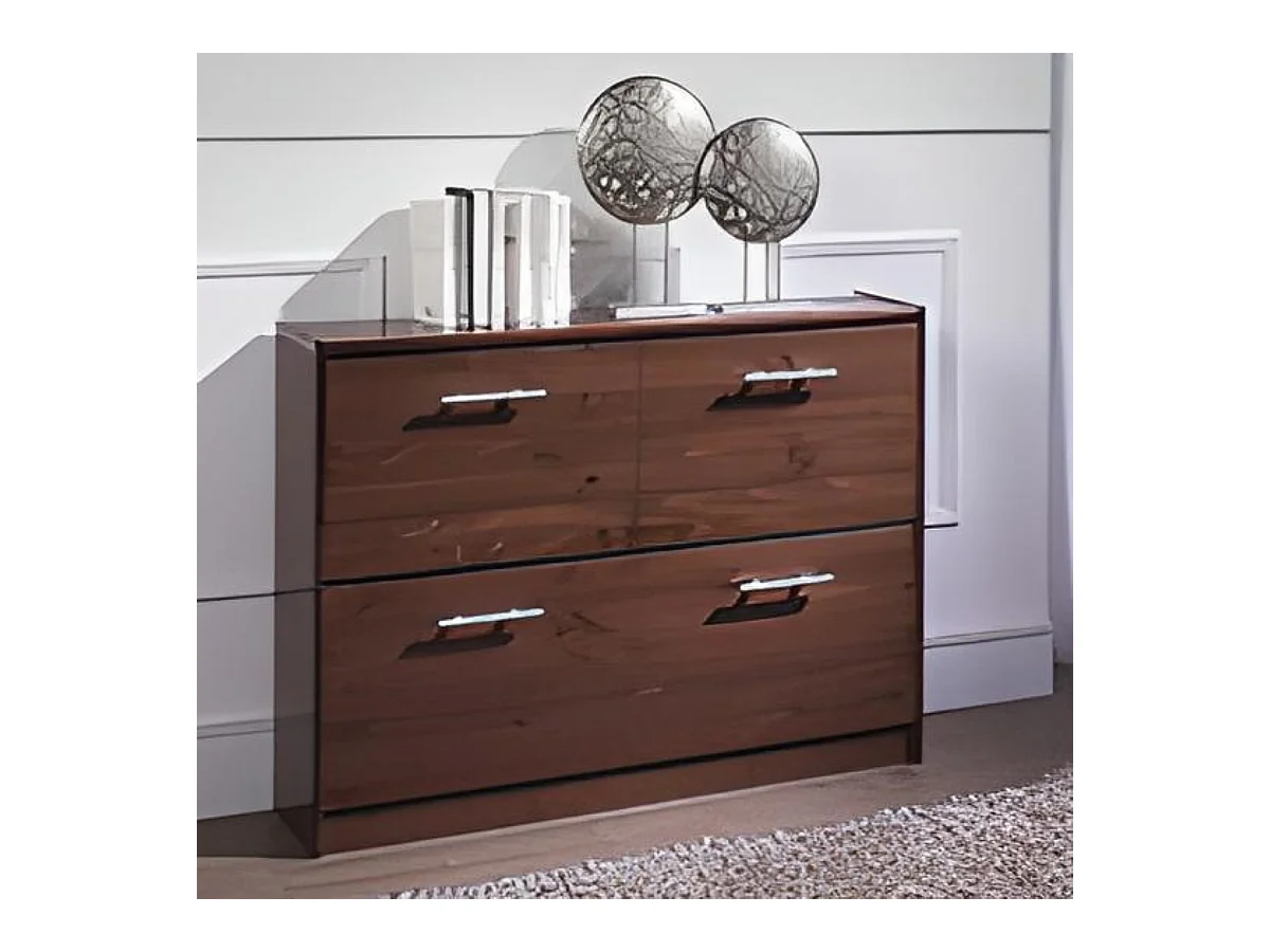 Commode Meuble à chaussures en pin massif coloris noyer - L. 110 x P. 23 x H. 80 cm