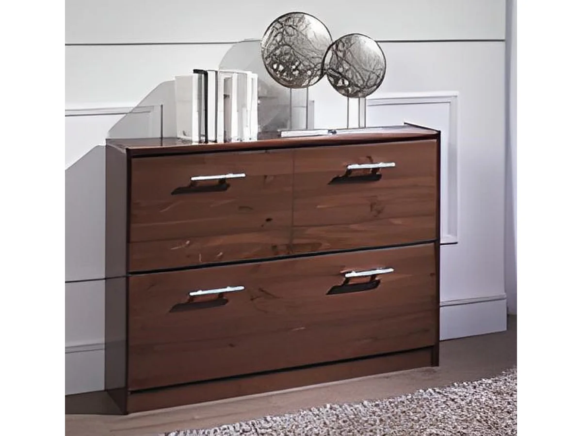 Commode Meuble à chaussures en pin massif coloris noyer - L. 110 x P. 23 x H. 80 cm