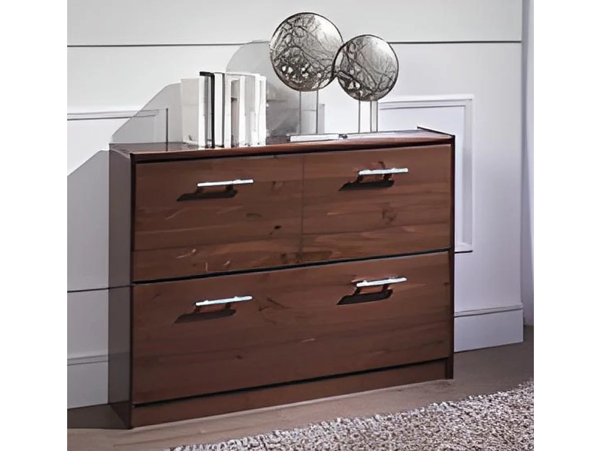 Commode Meuble à chaussures en pin massif coloris noyer - L. 110 x P. 23 x H. 80 cm